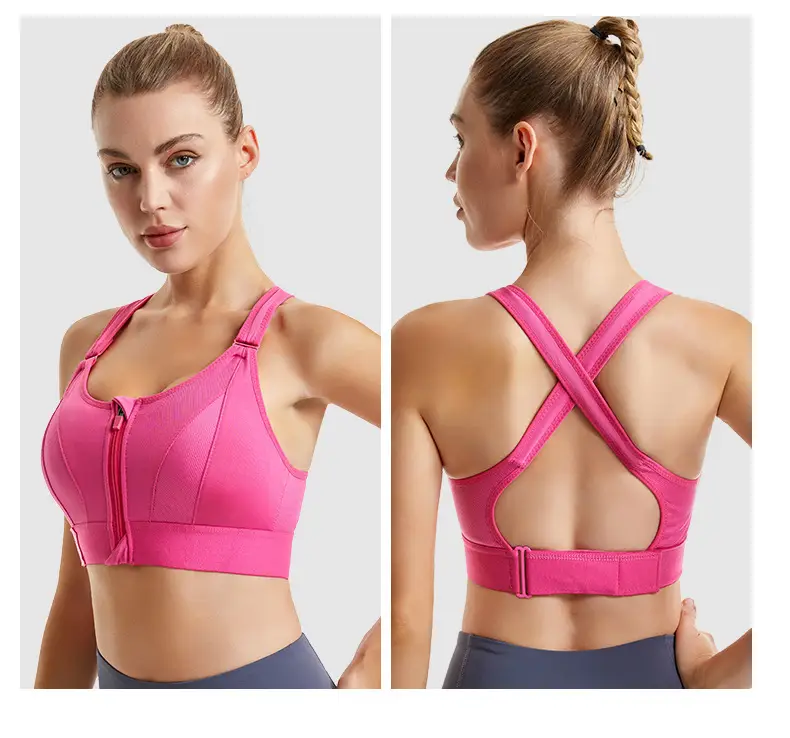 Pink Shockproof Running Cross Beauty Vest Push-up Anti-sagging Sports Bra Women's Velcro Front Zipper Yoga Underwear — feature 16