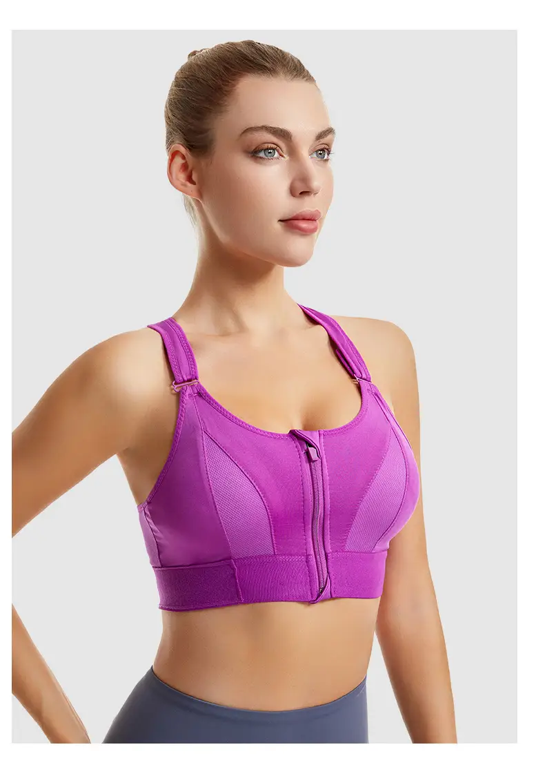 Pink Shockproof Running Cross Beauty Vest Push-up Anti-sagging Sports Bra Women's Velcro Front Zipper Yoga Underwear — feature 17