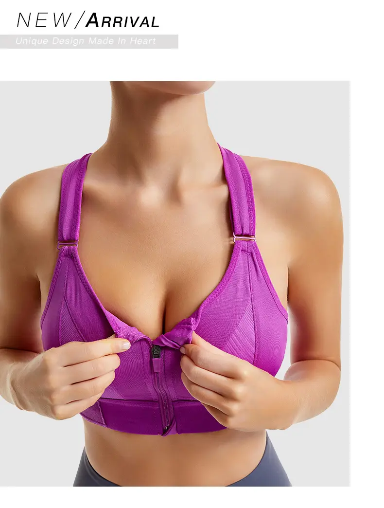Pink Shockproof Running Cross Beauty Vest Push-up Anti-sagging Sports Bra Women's Velcro Front Zipper Yoga Underwear — feature 18
