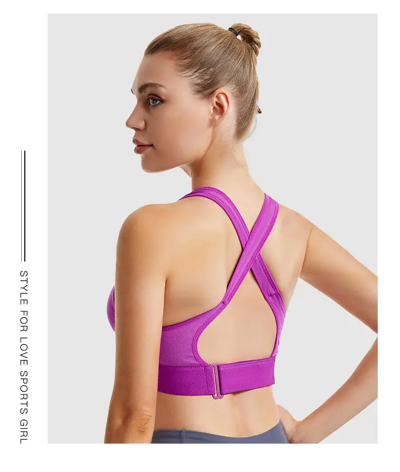 Pink Shockproof Running Cross Beauty Vest Push-up Anti-sagging Sports Bra Women's Velcro Front Zipper Yoga Underwear — feature 19