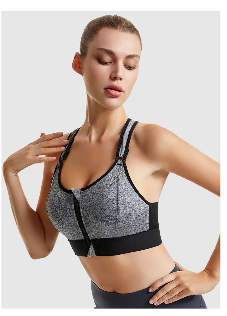 Pink Shockproof Running Cross Beauty Vest Push-up Anti-sagging Sports Bra Women's Velcro Front Zipper Yoga Underwear — feature 20