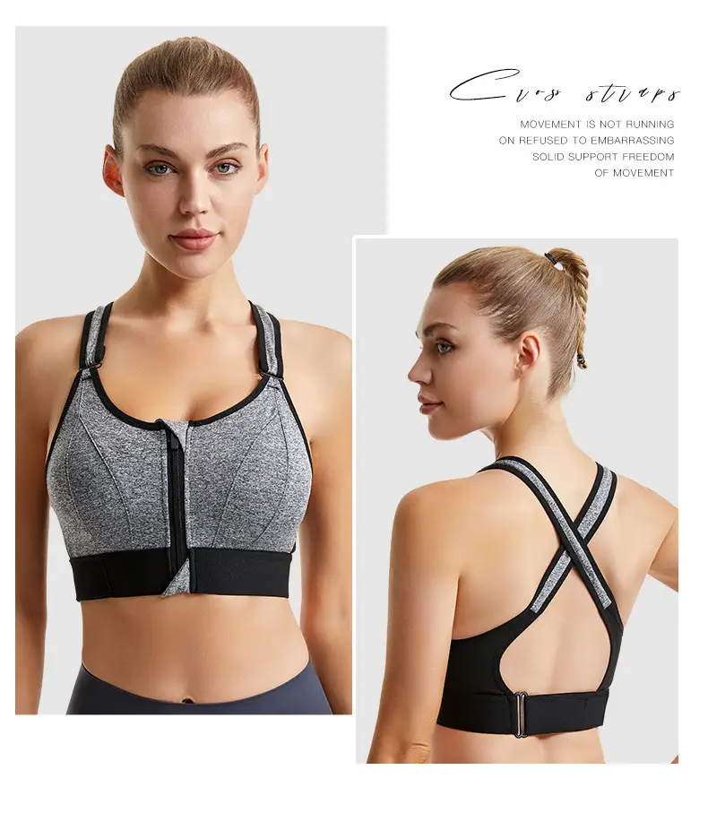 Pink Shockproof Running Cross Beauty Vest Push-up Anti-sagging Sports Bra Women's Velcro Front Zipper Yoga Underwear — feature 21