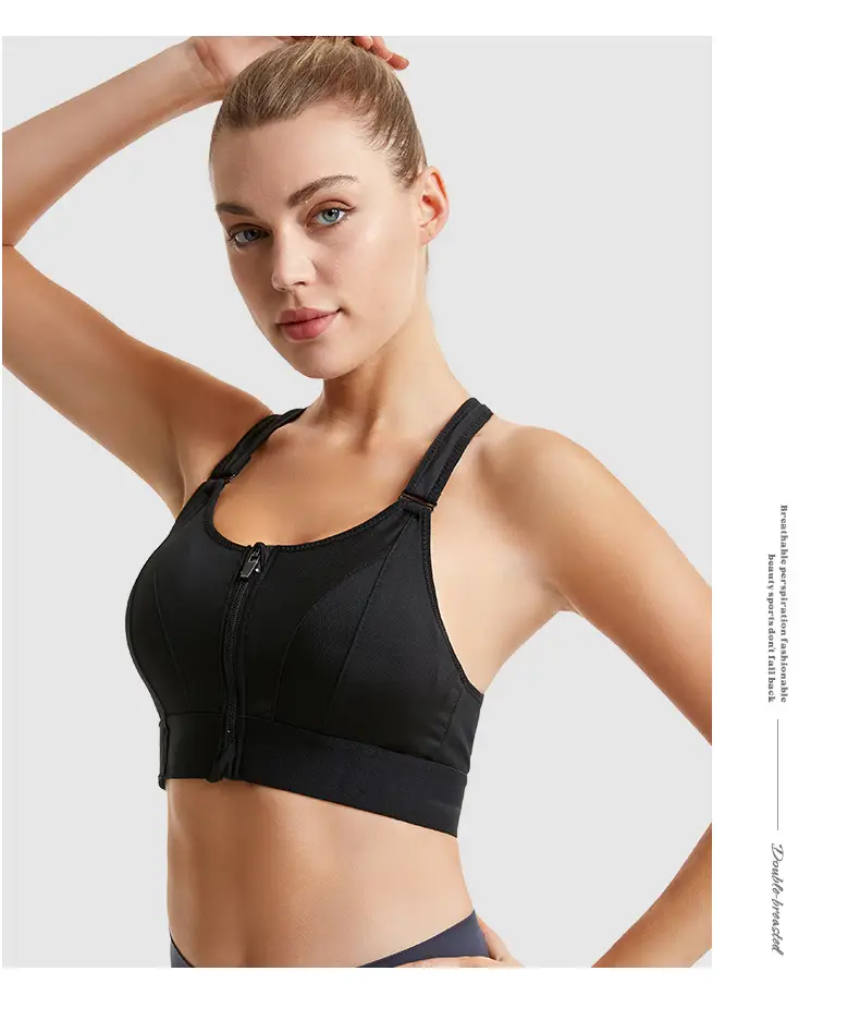 Pink Shockproof Running Cross Beauty Vest Push-up Anti-sagging Sports Bra Women's Velcro Front Zipper Yoga Underwear — feature 23
