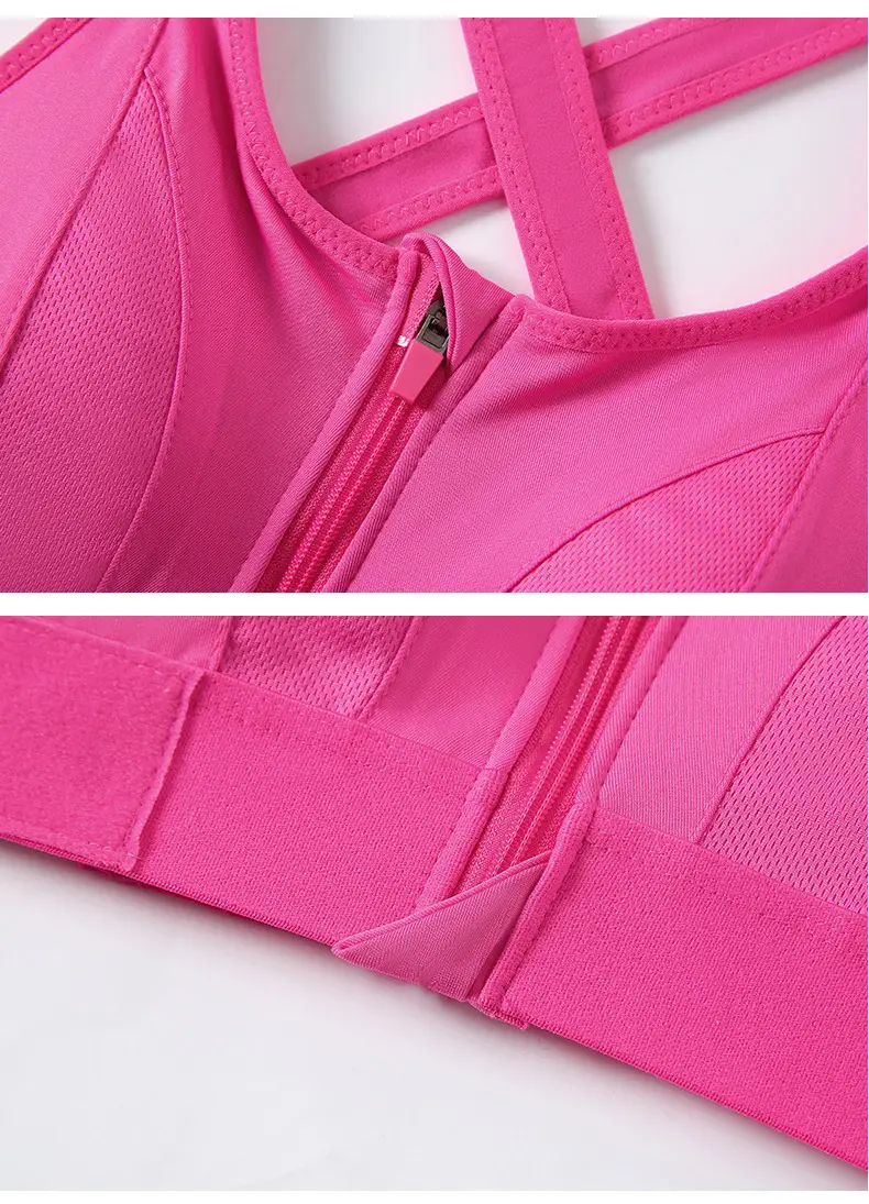 Pink Shockproof Running Cross Beauty Vest Push-up Anti-sagging Sports Bra Women's Velcro Front Zipper Yoga Underwear — feature 26