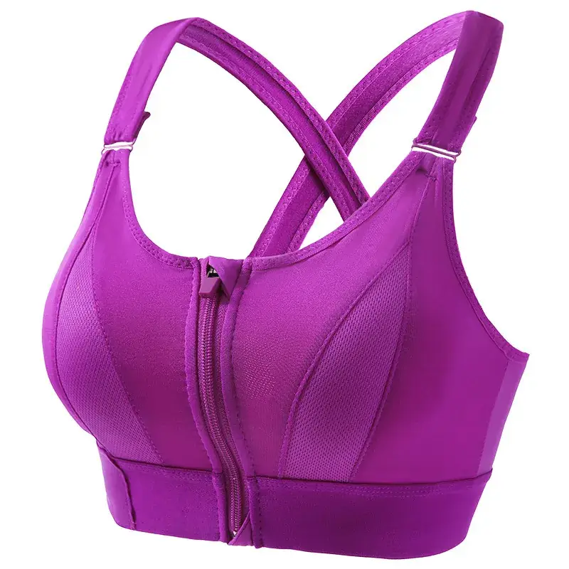 Pink Shockproof Running Cross Beauty Vest Push-up Anti-sagging Sports Bra Women's Velcro Front Zipper Yoga Underwear - Image 3