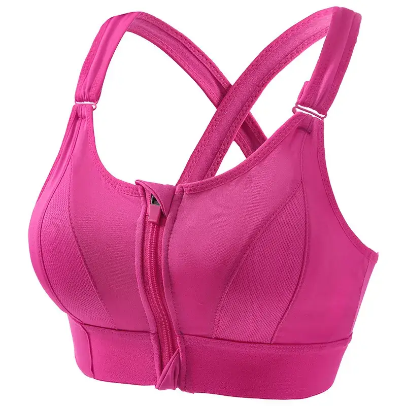 Pink Shockproof Running Cross Beauty Vest Push-up Anti-sagging Sports Bra Women's Velcro Front Zipper Yoga Underwear - Image 4