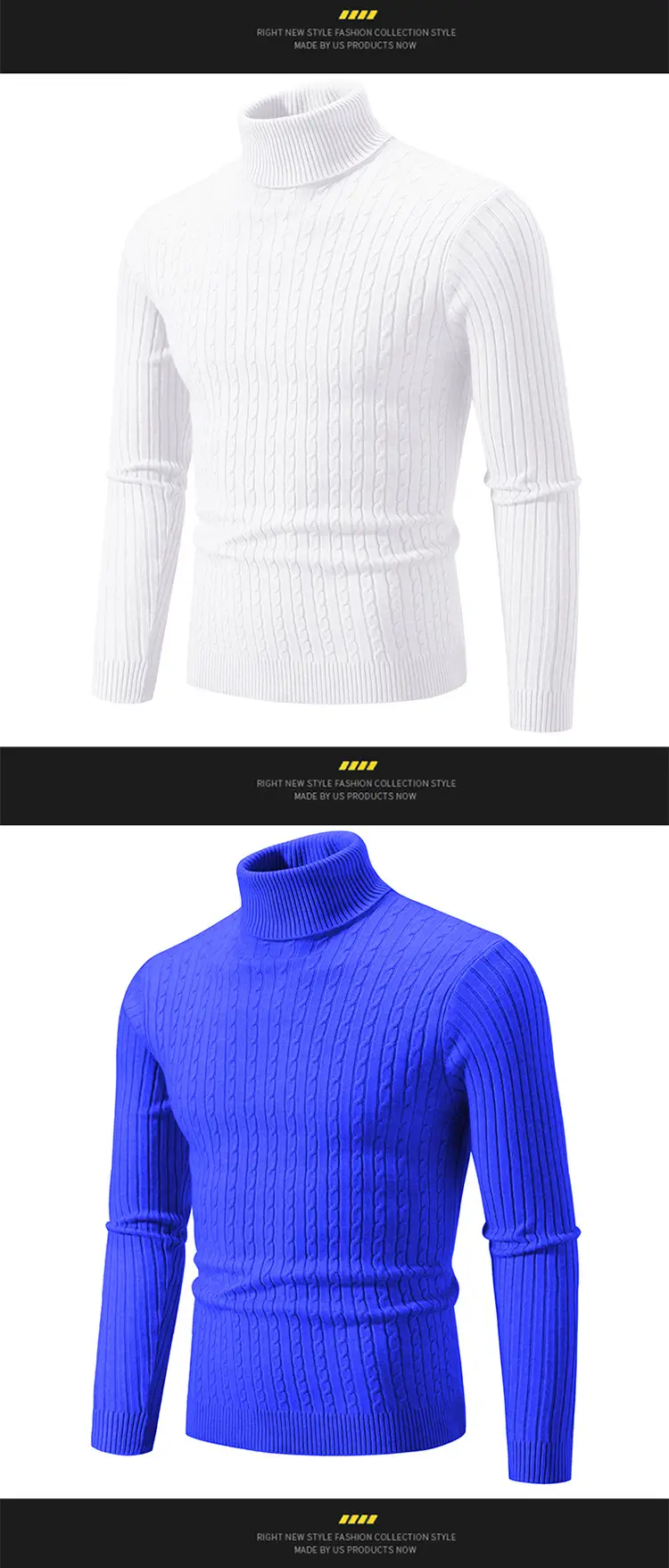 Men's Yellow Knitted Turtleneck Sweater — feature 12