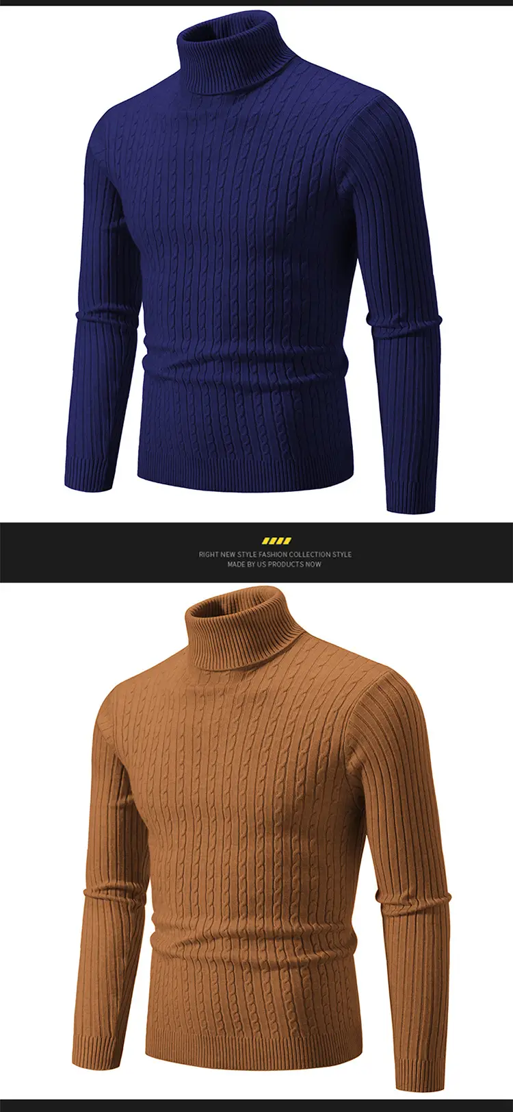 Men's Yellow Knitted Turtleneck Sweater — feature 13