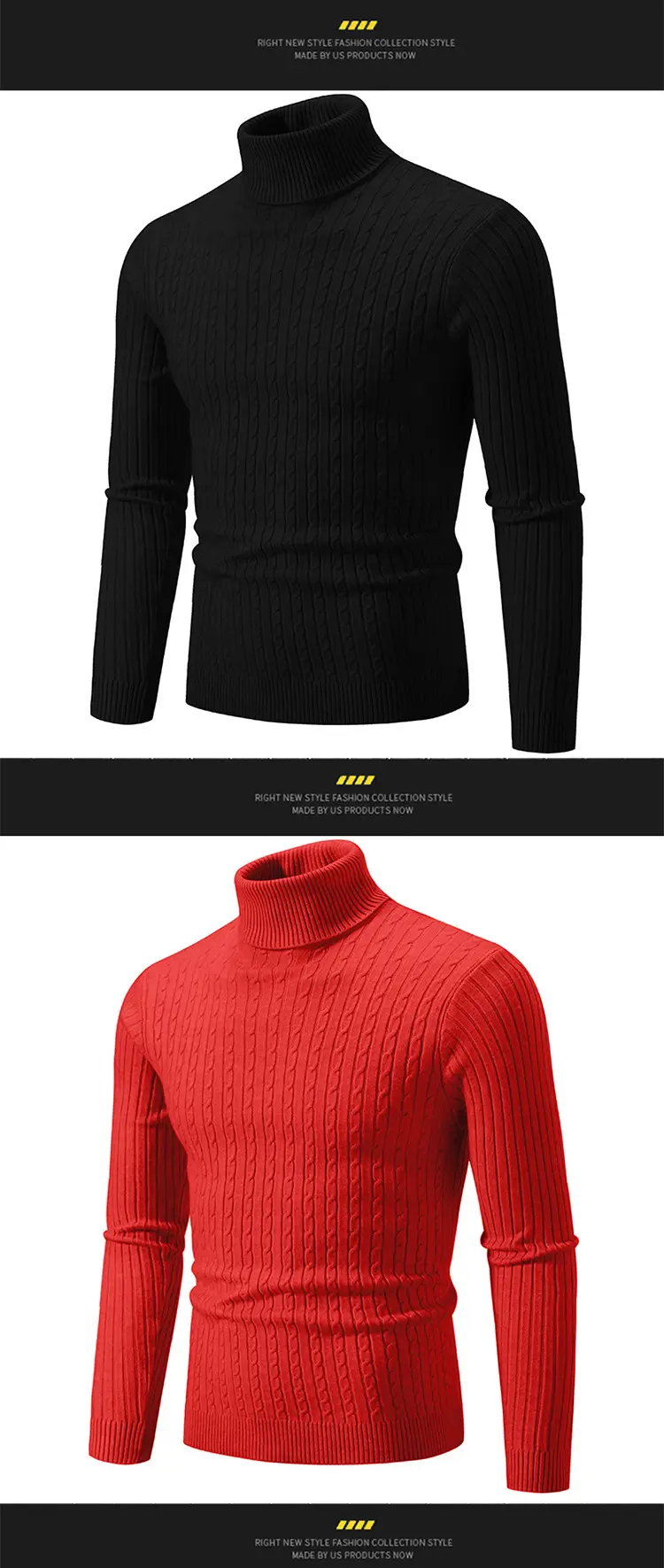 Men's Yellow Knitted Turtleneck Sweater — feature 14