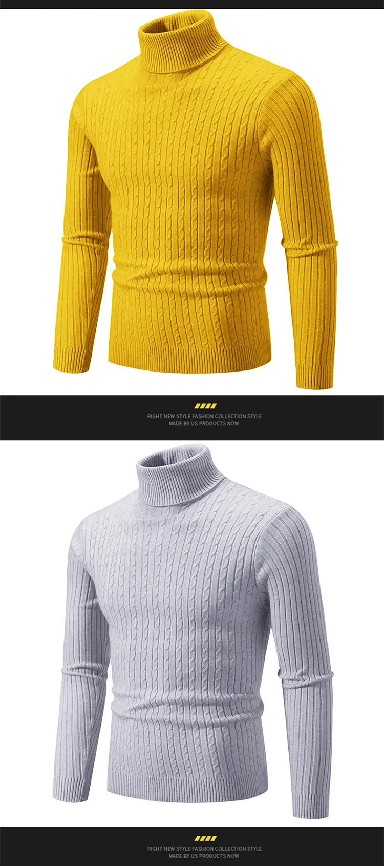 Men's Yellow Knitted Turtleneck Sweater — feature 15