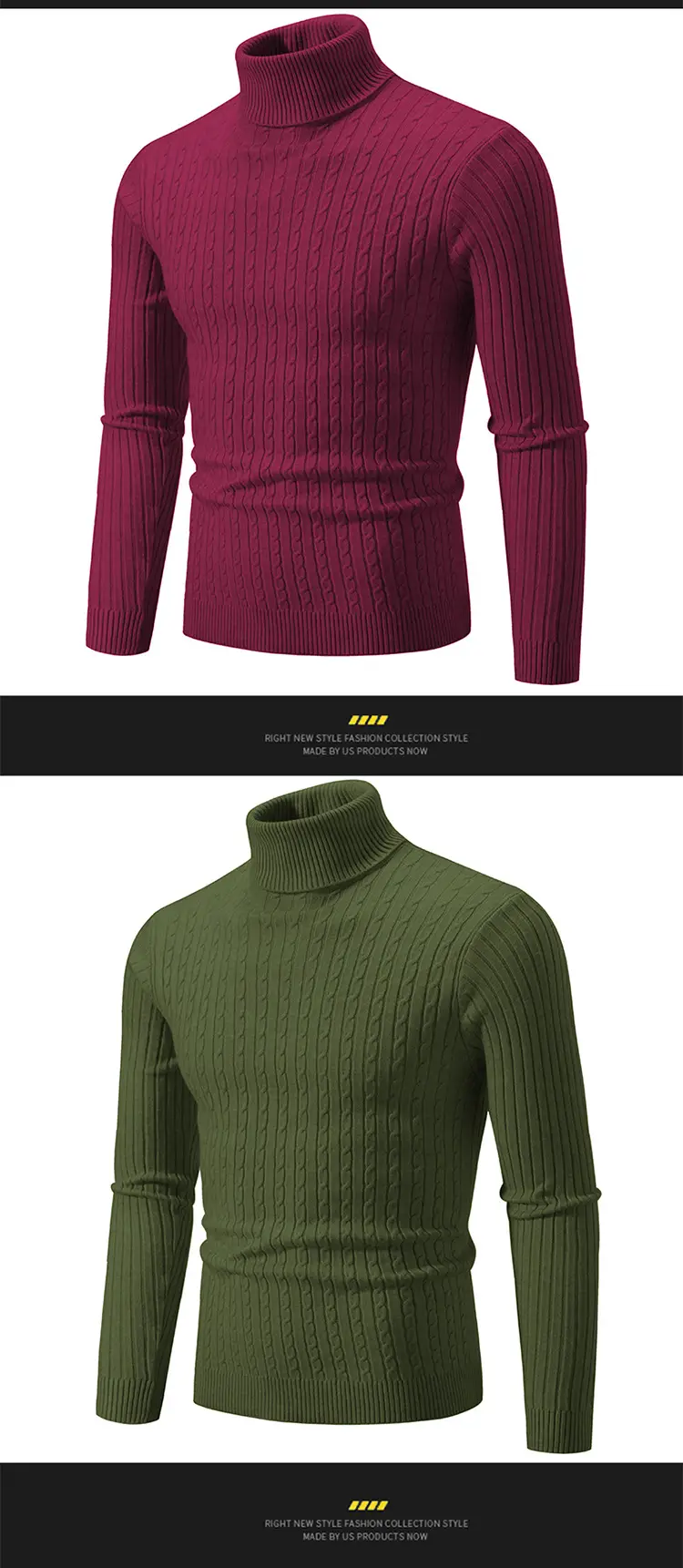 Men's Yellow Knitted Turtleneck Sweater — feature 16