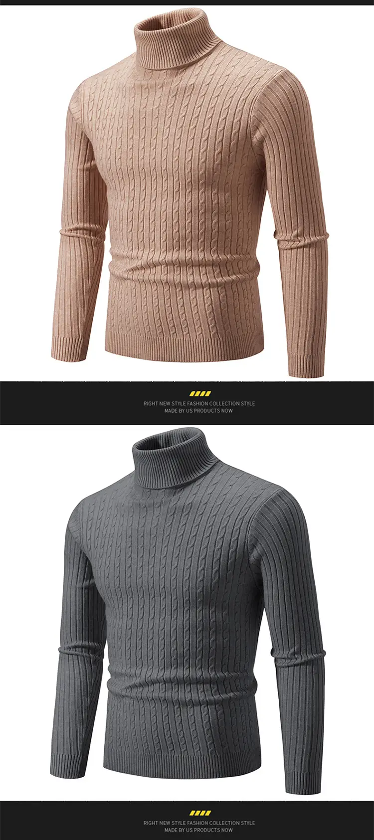 Men's Yellow Knitted Turtleneck Sweater — feature 17