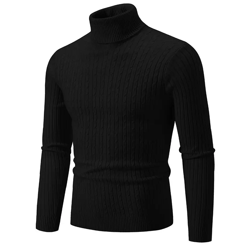Men's Yellow Knitted Turtleneck Sweater - Image 5
