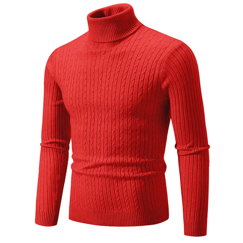 Men's Yellow Knitted Turtleneck Sweater - Image 6
