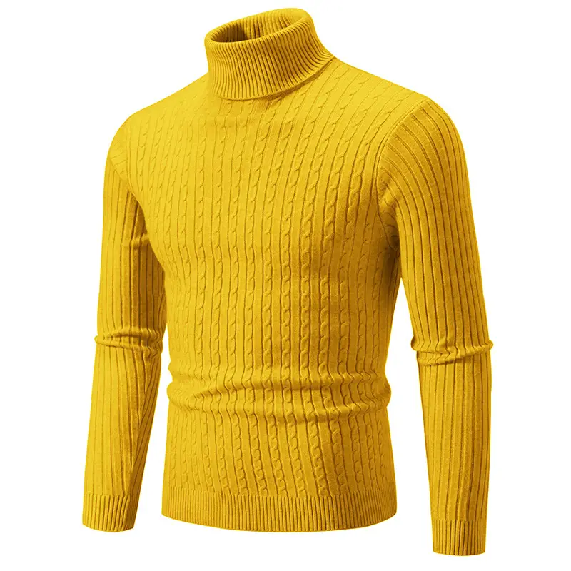 Men's Yellow Knitted Turtleneck Sweater - Image 8