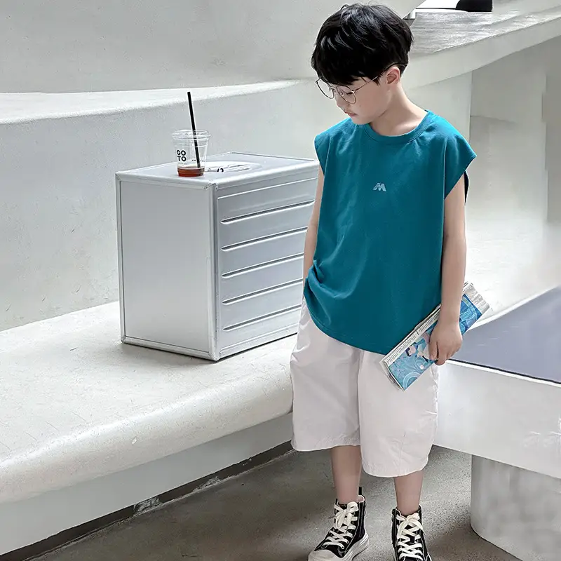 Summer Boys Sleeveless T-Shirt Pure Cotton Panda Yuanyuan - Image 2