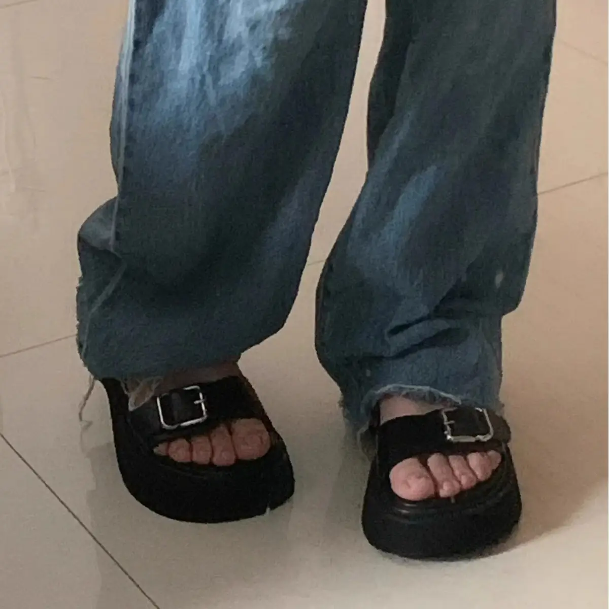Women Open-Toe Sandals Black 2025 Summer K-Style