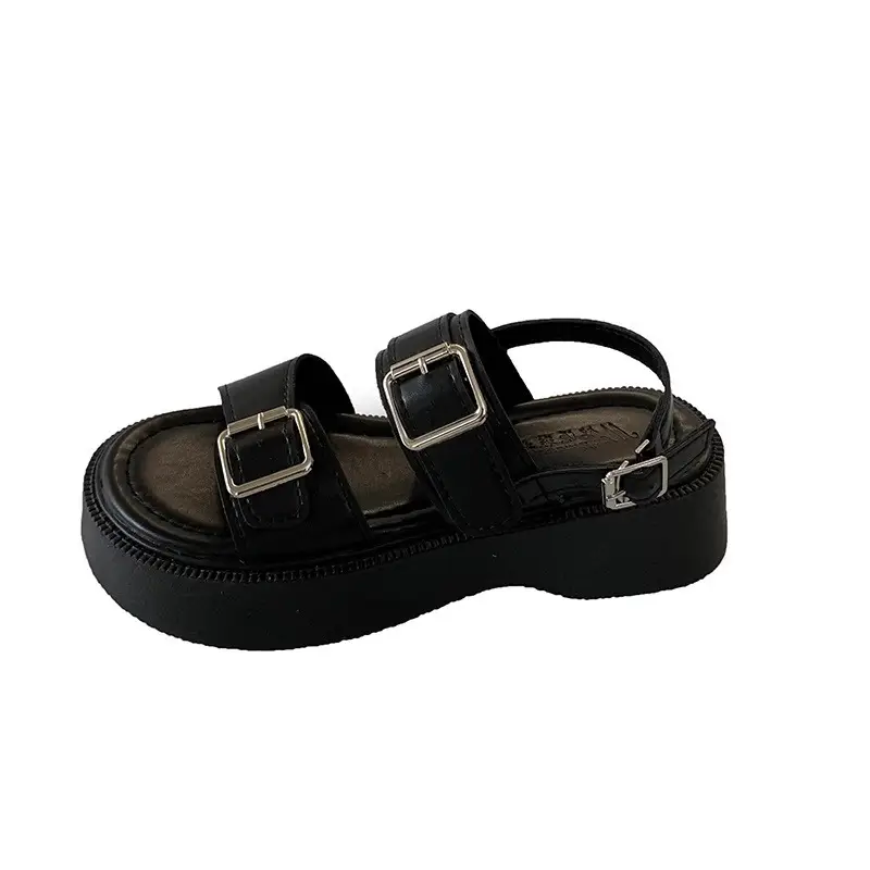 Women Open-Toe Sandals Black 2025 Summer K-Style
