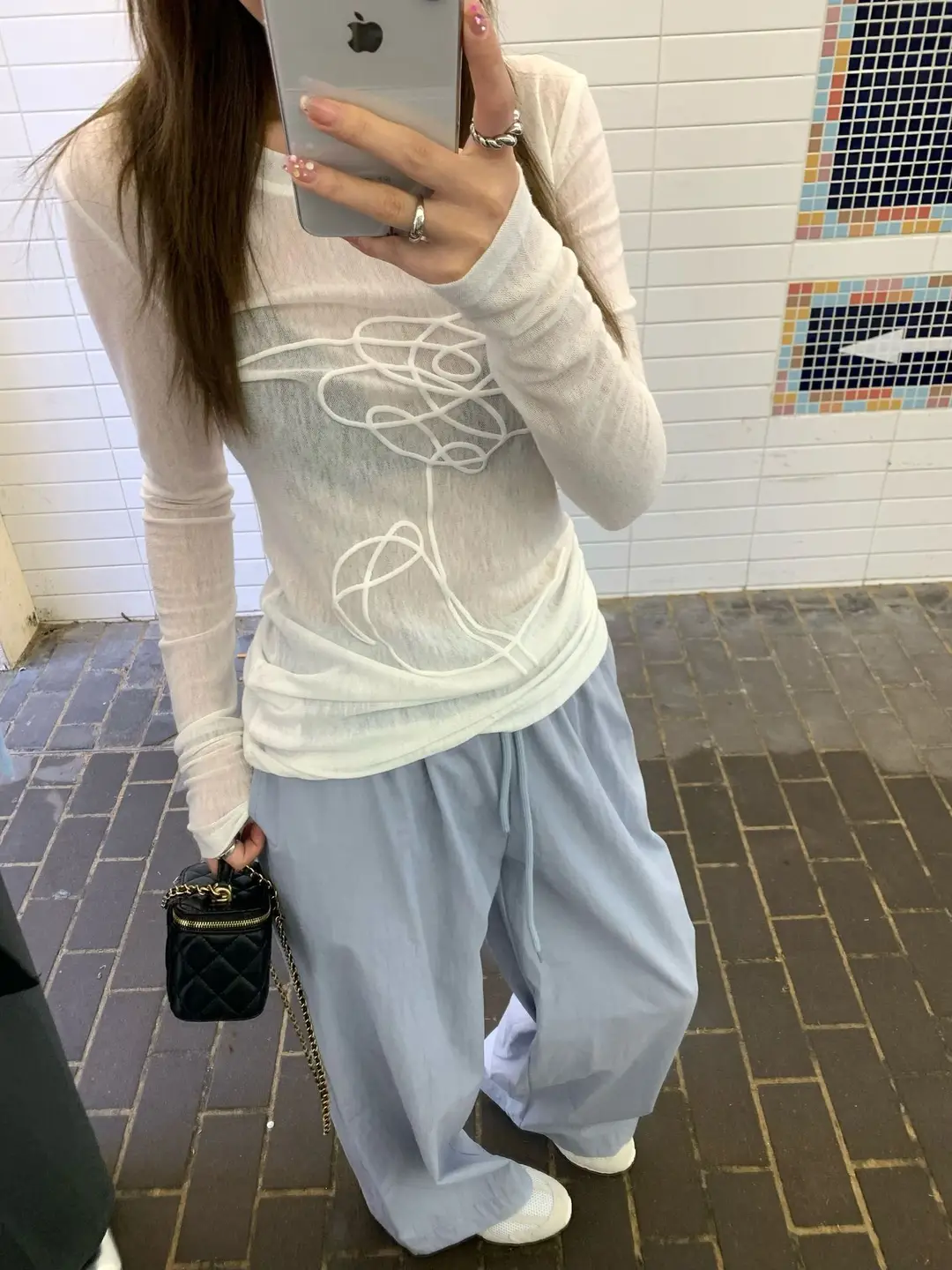 Three-dimensional Foam Printed Micro-transparent Long-sleeved T-shirt Women's Summer All-match Breathable Design Sense Slim-fit Sunscreen Top
