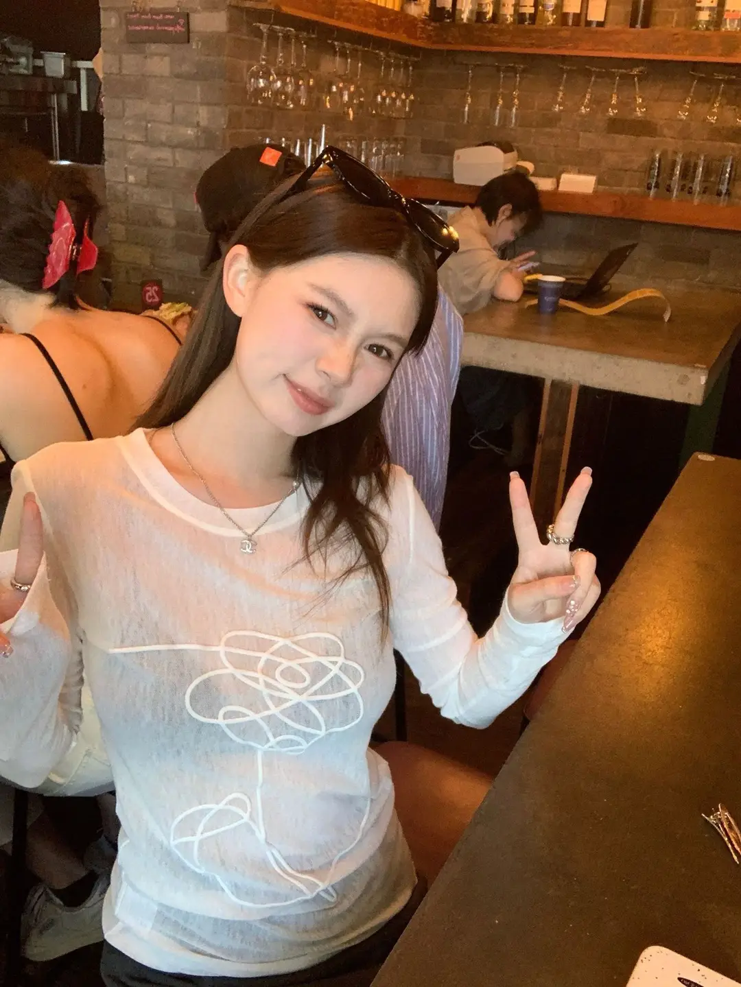 Three-dimensional Foam Printed Micro-transparent Long-sleeved T-shirt Women's Summer All-match Breathable Design Sense Slim-fit Sunscreen Top
