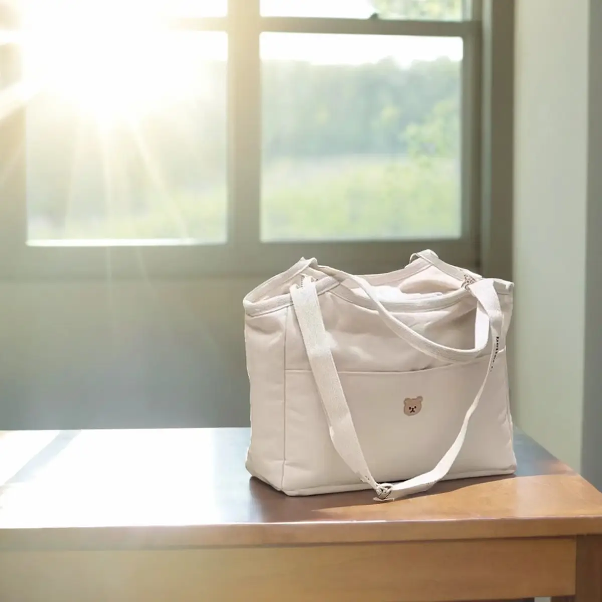 2024 White Canvas Baby Tote Bag Lightweight Portable
