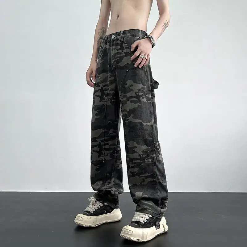 Men Camouflage Loose Straight Overalls Casual Pants