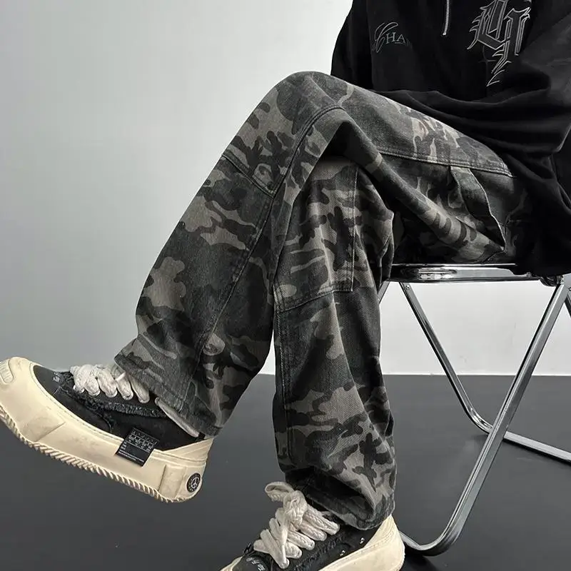 Men Camouflage Loose Straight Overalls Casual Pants