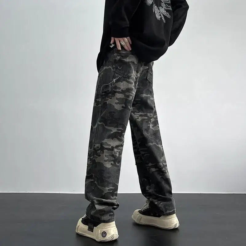 Men Camouflage Loose Straight Overalls Casual Pants