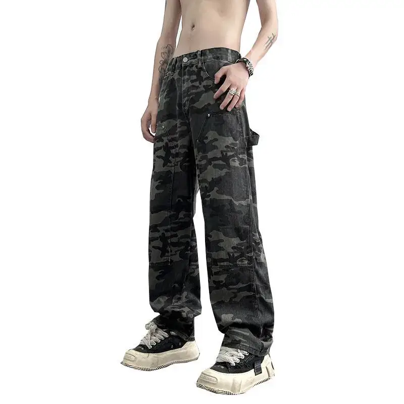 Men Camouflage Loose Straight Overalls Casual Pants