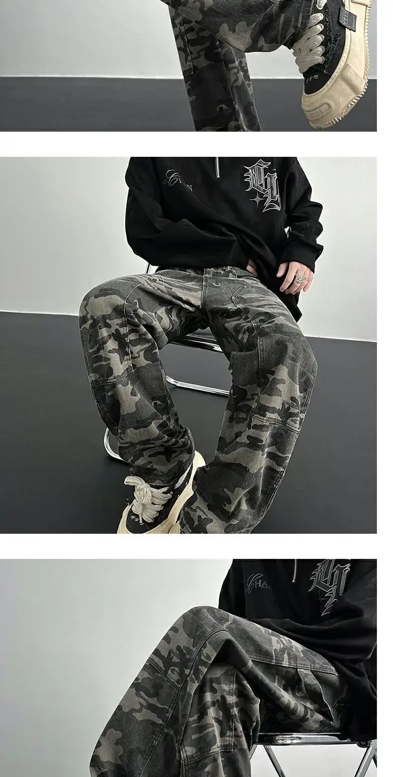 Men Camouflage Loose Straight Overalls Casual Pants — feature 2