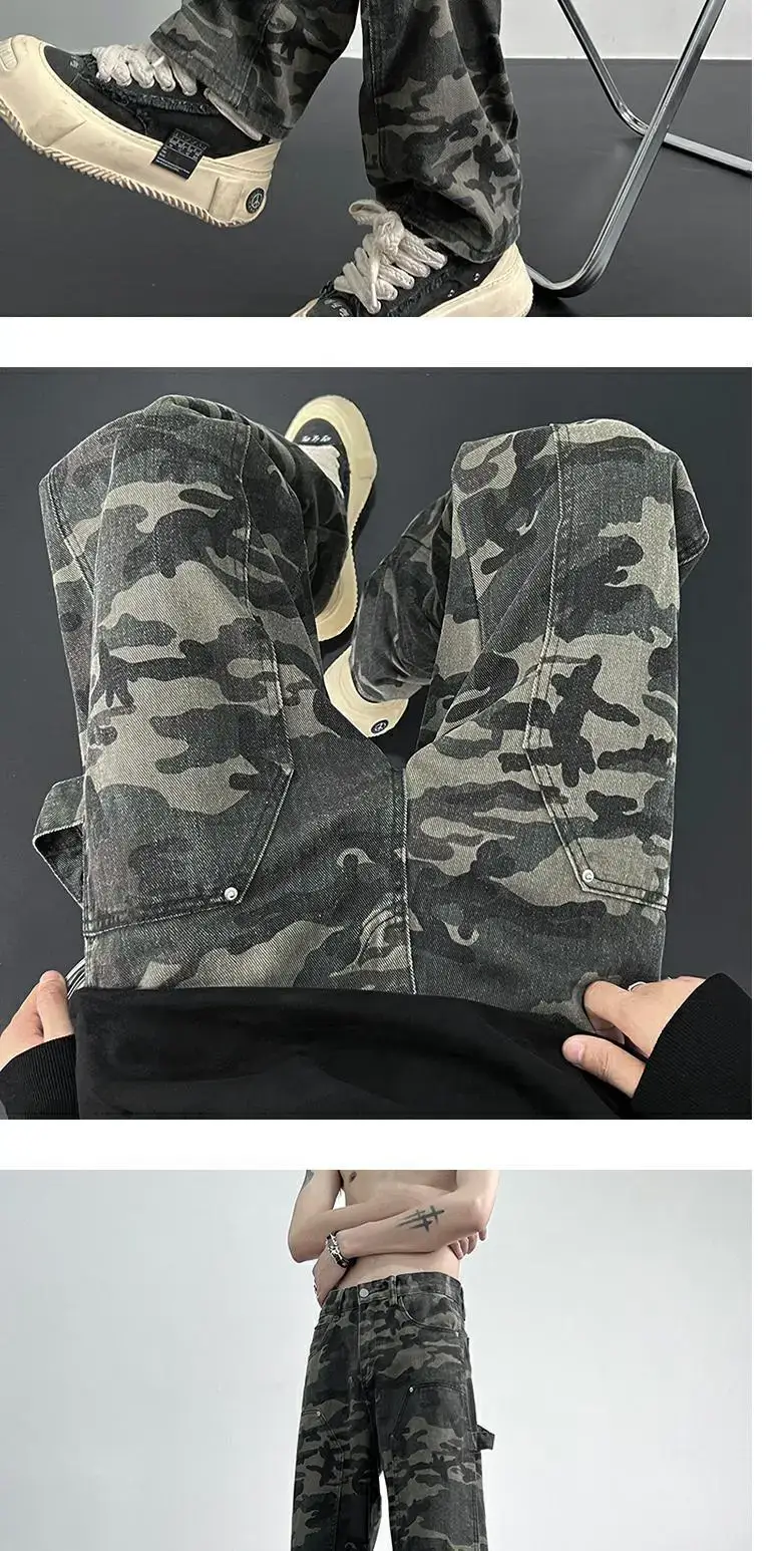 Men Camouflage Loose Straight Overalls Casual Pants — feature 3