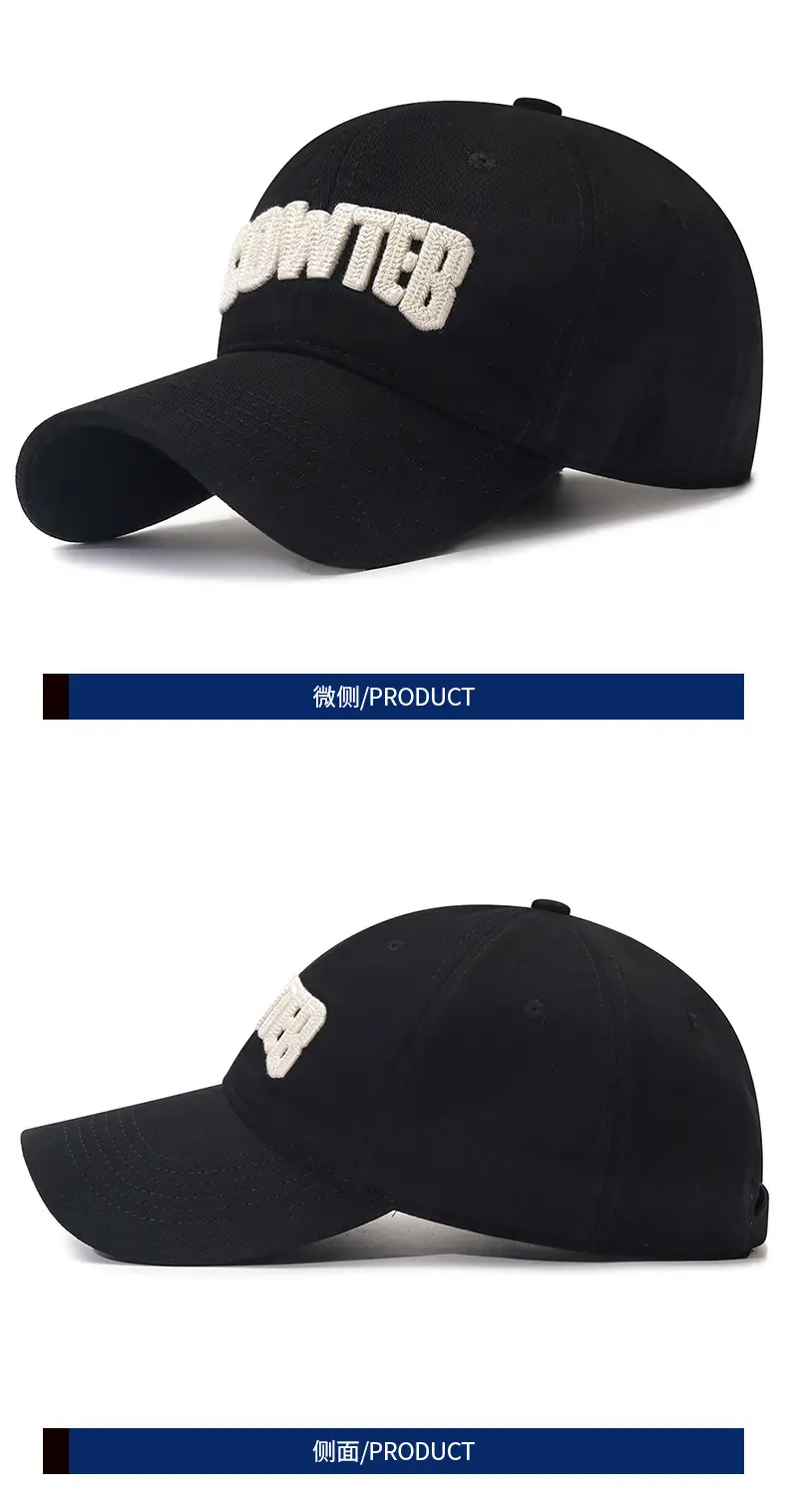 Korean Style Black Embroidered Cap Large Head Circumference — feature 6