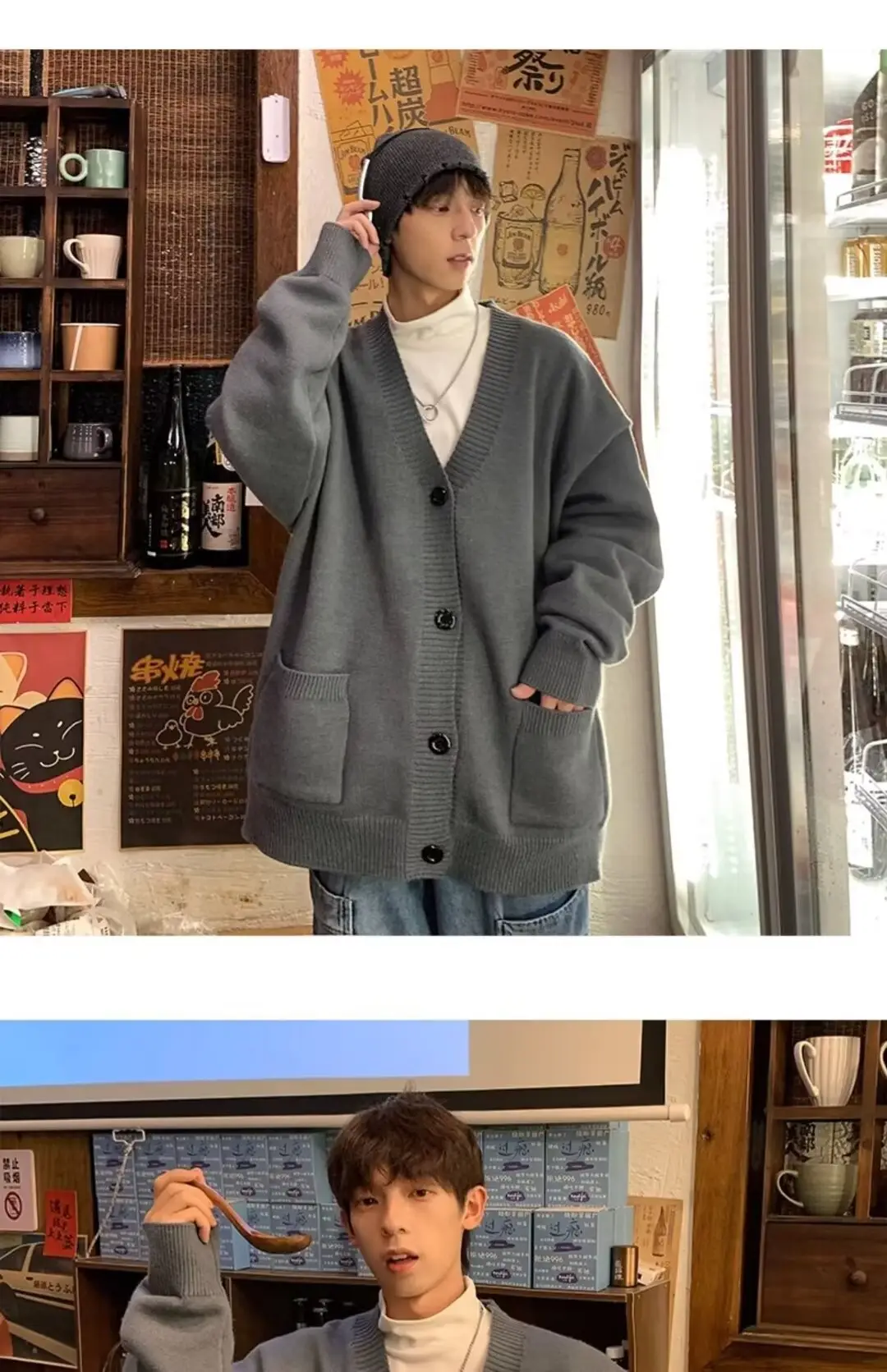 Autumn Winter V-Neck Button Cardigan Sweater for Men — feature 29
