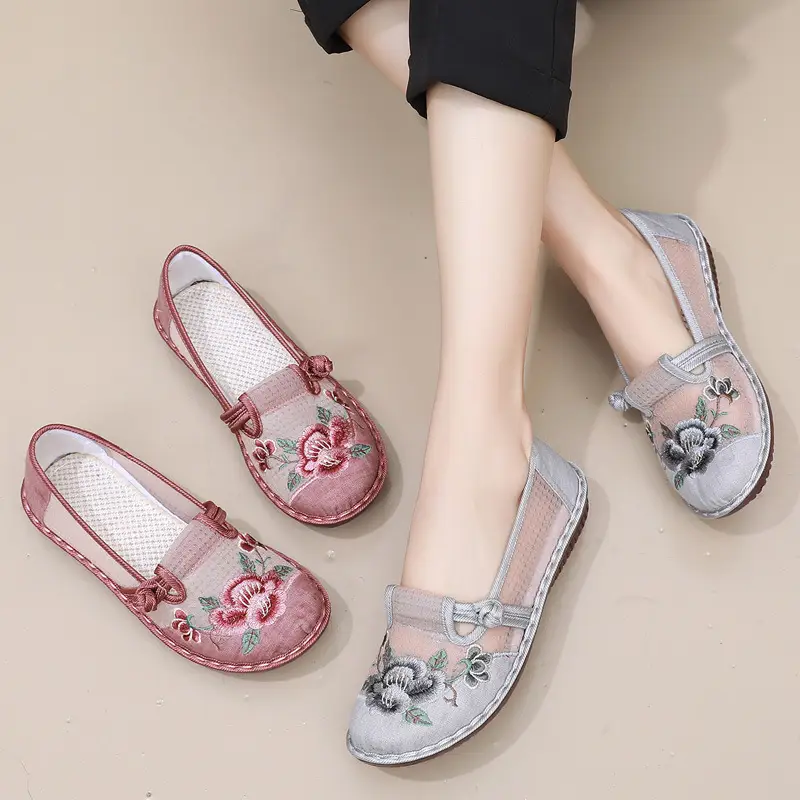 Ethnic Embroidered Shoes Women's Mesh Shoes Summer Women's Slip-on Retro Fashion Hanfu Shoes Mesh Old Beijing Cloth Shoes - Image 4