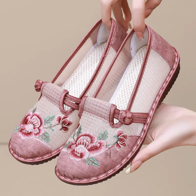 Ethnic Embroidered Shoes Women's Mesh Shoes Summer Women's Slip-on Retro Fashion Hanfu Shoes Mesh Old Beijing Cloth Shoes