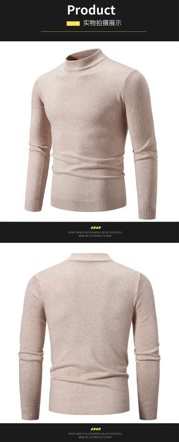 Men's Grey Half-Turtleneck Knitted Sweater — feature 10