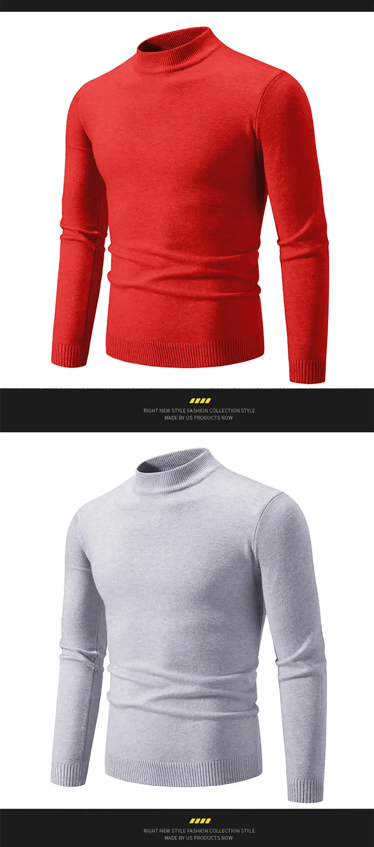 Men's Grey Half-Turtleneck Knitted Sweater — feature 13