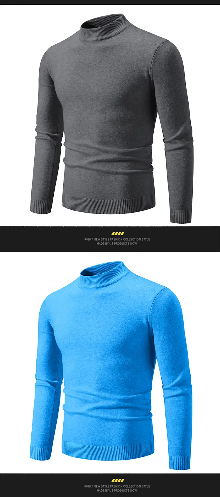 Men's Grey Half-Turtleneck Knitted Sweater — feature 16