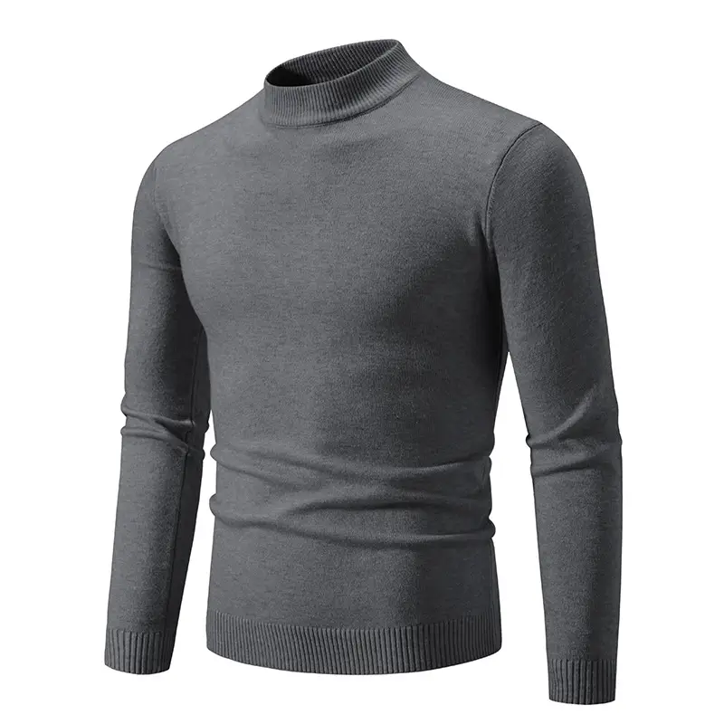 Men's Grey Half-Turtleneck Knitted Sweater - Image 3