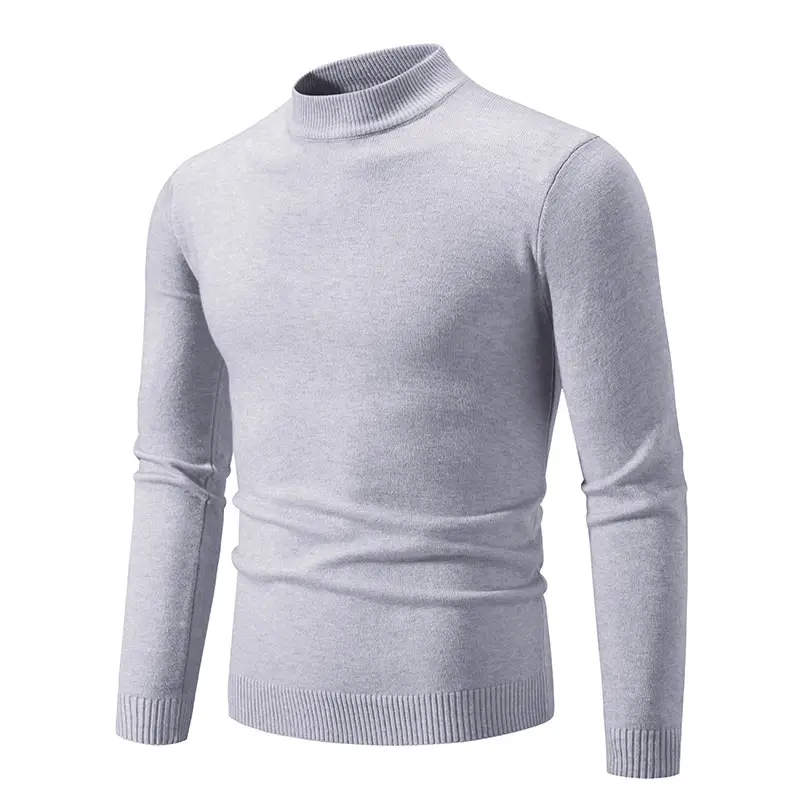Men's Grey Half-Turtleneck Knitted Sweater - Image 4