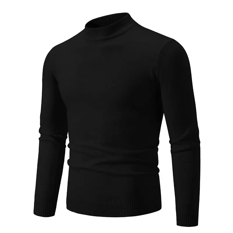 Men's Grey Half-Turtleneck Knitted Sweater - Image 5