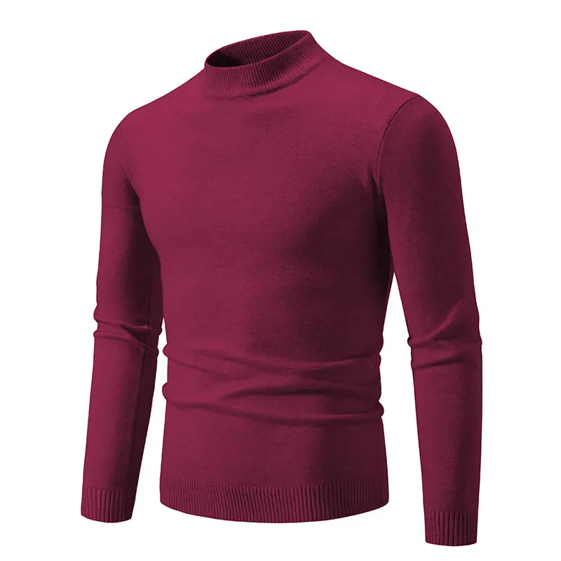 Men's Grey Half-Turtleneck Knitted Sweater - Image 7