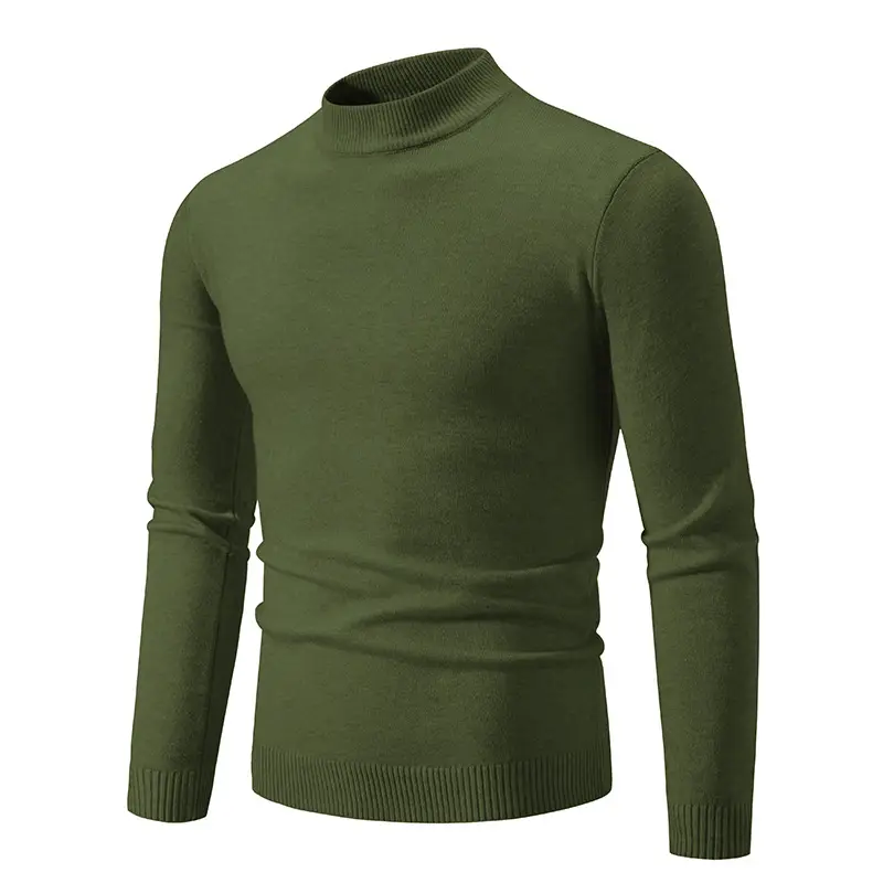 Men's Grey Half-Turtleneck Knitted Sweater - Image 8