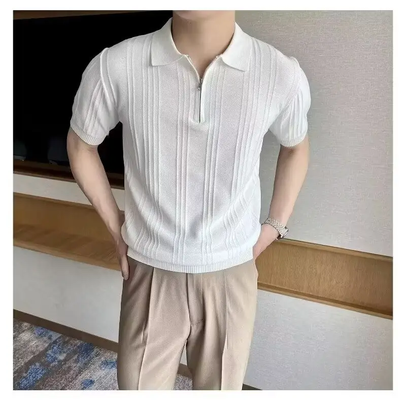 Men's Black Striped Polo Shirt Slim Fit Summer - Image 13