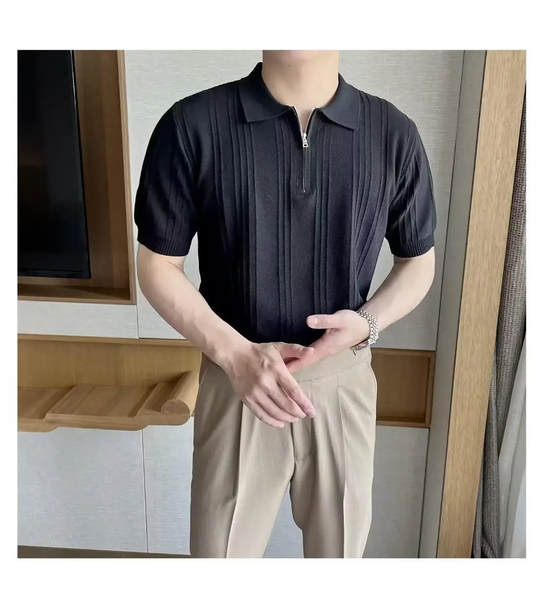 Men's Black Striped Polo Shirt Slim Fit Summer — feature 10