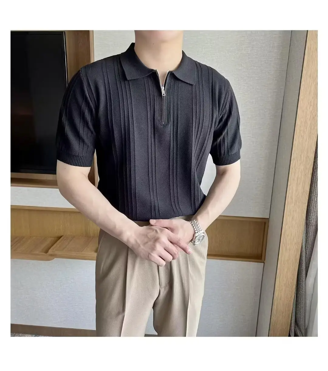Men's Black Striped Polo Shirt Slim Fit Summer — feature 11