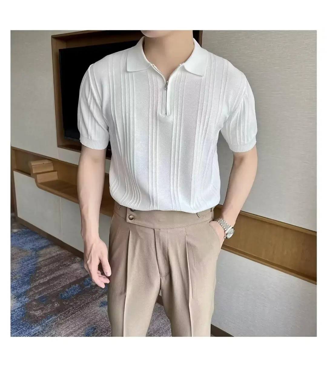 Men's Black Striped Polo Shirt Slim Fit Summer — feature 12