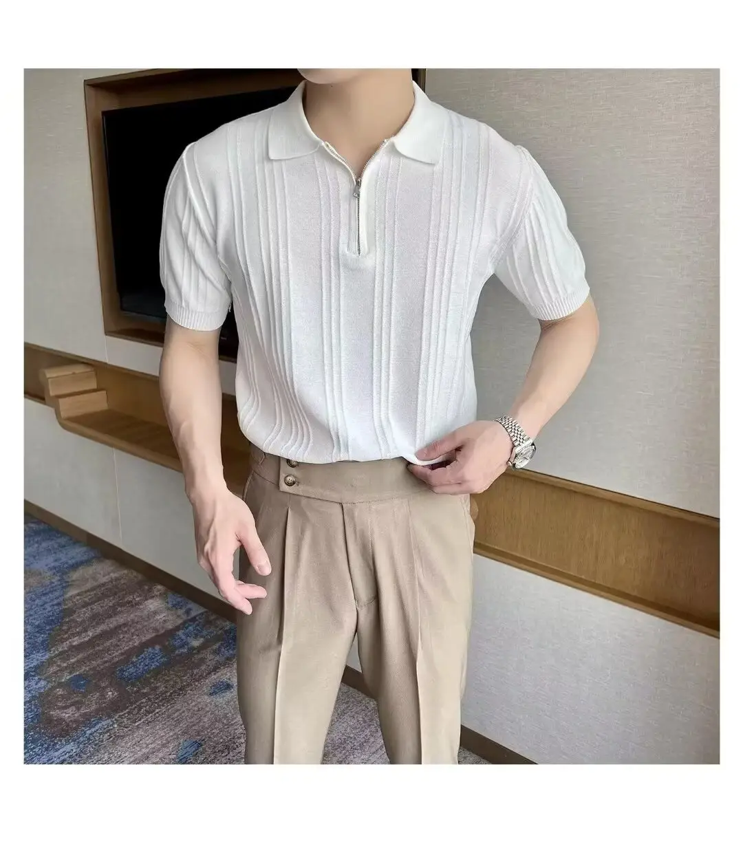 Men's Black Striped Polo Shirt Slim Fit Summer — feature 13