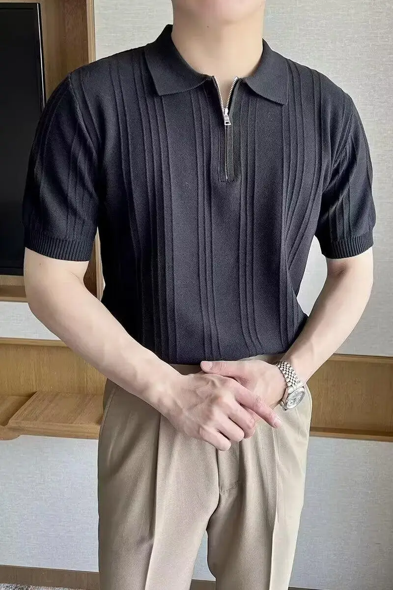 Men's Black Striped Polo Shirt Slim Fit Summer — feature 4