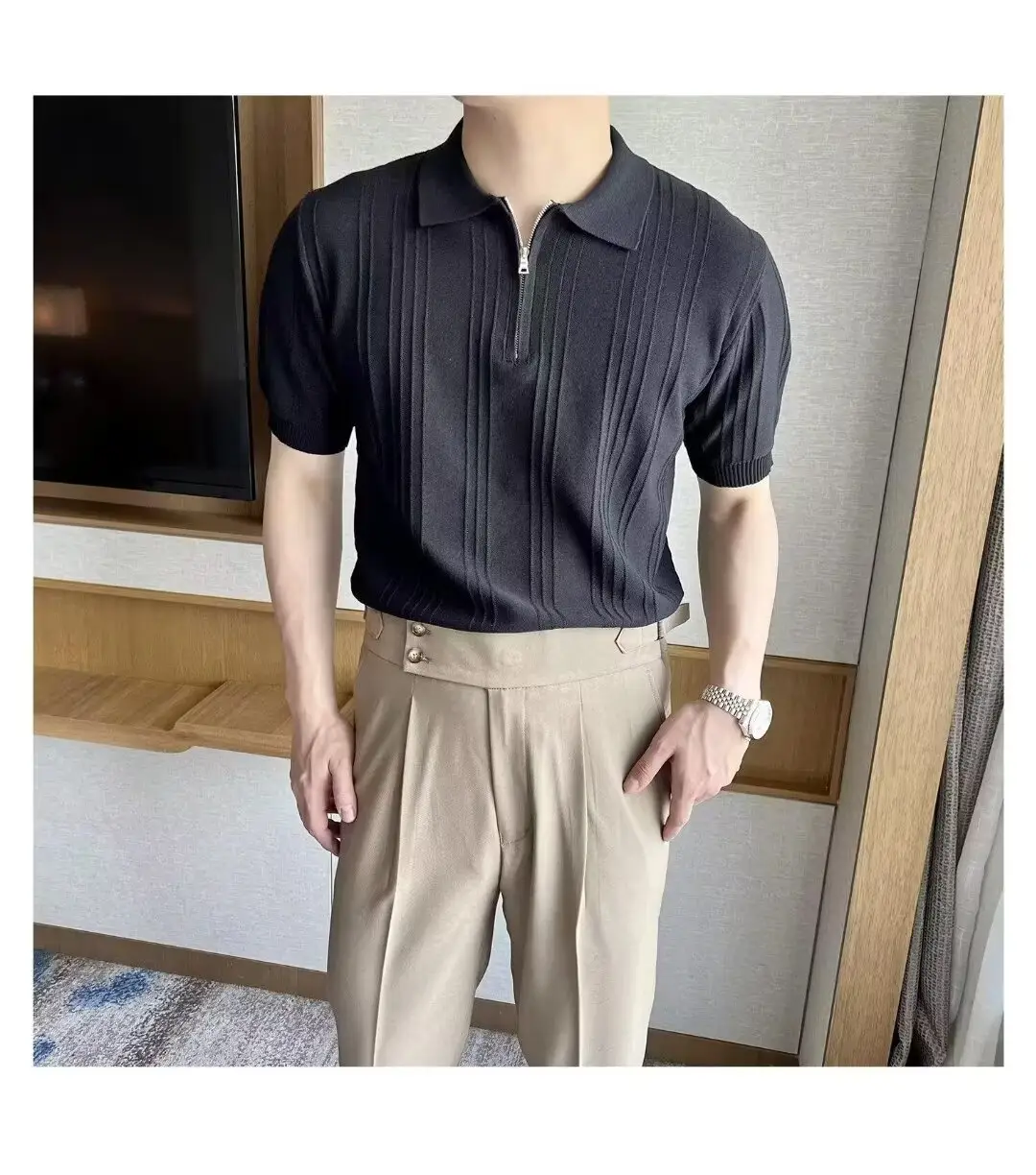 Men's Black Striped Polo Shirt Slim Fit Summer — feature 5